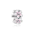 DIY silver charm with pink enamel magnolia flowers for beaded bracelets - Pink Gradient Petal Flower (J5-07)