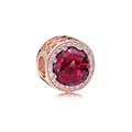Rose gold bead with faceted red center stone and hollow heart-shaped detail - Ruby Red Main Stone(18)