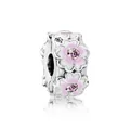 Pink magnolia flower bead in polished silver finish with sparkling center stone - Cherry Blossom Positioning Buckle (J4-07)