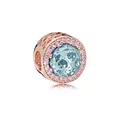Rose gold bead charm with light blue center stone and pink zircon accents for bracelets - Light Blue Main Stone(19)