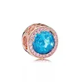 Rose gold charm bead with blue heart-pattern stone and pink crystal halo - Blue Main Stone(21)