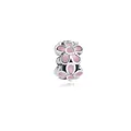 Pink enamel flower bead charm in silver alloy finish for DIY charm bracelets - Pink Petal Enamel (H8-02)