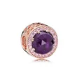 Rose gold charm with round purple faceted gemstone and pink crystal halo detail - Purple Main Stone(22)