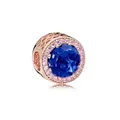 Rose gold charm with blue multi-faceted stone and pink pavé crystals for bracelet - Navy Blue Main Stone(24)