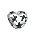 Polished silver heart charm bead with hollow star cutouts for DIY bracelet jewelry - Hollow Heart Star Style (E8-14) / Silver