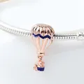 Hot air balloon charm bead in rose gold finish with blue and white enamel detailing - Rose Gold Blue White Enamel Style (01)