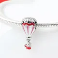 Silver hot air balloon charm with red waves and pink enamel on snake chain bracelet - Silver Red Pink Enamel Style (02)