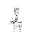 Detailed view of a polished silver ox charm with black eye accents for DIY jewelry - Ox