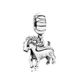 Detailed close-up of a silver sheep charm featuring intricate horns and polished metal - Goat