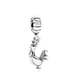 Macro detail of silver rooster zodiac charm with intricate feather engraving for bracelets - Rooster