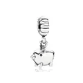 Detailed view of silver-toned pig charm bead with black zircon eyes for DIY jewelry - Pig