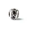 Retro silver large hole bead charm for bracelets with black crystal inlay - Black