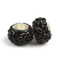Detailed macro view of two black rhinestone charms with silver large-hole core for DIY jewelry - Black