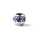 Silver retro round charm bead with colorful crystals for bracelets and jewelry making - Dark Blue