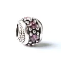Silver bead with pink rhinestones and vintage grainy texture for charm bracelets - Purple
