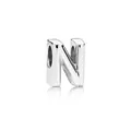 Polished silver alloy letter N charm bead with a high-gloss mirror finish for bracelets - Letter N