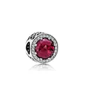 S925 silver charm with pink rose-cut stone and sparkling cubic zirconia halo - Magenta Faceted Openwork Heart Style (J3-02-08)