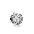 Charm in argento con grande zircone rotondo e motivi traforati dettagliati - Stile Pavé Zirconia Trasparente Traforato (J3-02-06)