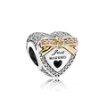 Charm cuore Just Married in argento con fiocco dorato e pietre di zircone - Stile Cuore Just Married Con Fiocco (J7-05)