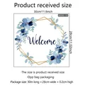 Adesivo murale Welcome autoadesivo con fiori acquerello blu e linee dorate - 28x30cm