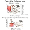 Detailed coffee wall decal dimensions showing waterproof Coffee text and bean patterns - MS2383-KQ