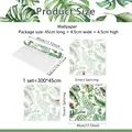 Detailed dimensions of green tropical leaf wallpaper with 45x300cm size specifications - Standard Length Style