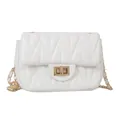 Bolso bandolera de cuero PU blanco con acolchado en V y cadena dorada para - Blanco
