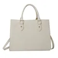 Solid cream white Saffiano faux leather tote bag with gold hardware and shoulder strap - White