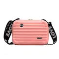 Mini borsa a tracolla rosa stile valigia con ampia cinghia jacquard motivo LOVE - Rosa