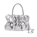 Silberne Cloud Bag in Knitteroptik mit glitzerndem Strassgriff und Kettenschultergurt - Silber