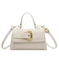 Elegant white faux leather crossbody bag with crocodile texture and gold buckle - White