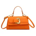 Orange croc-embossed square crossbody bag with ornate gold baroque buckle and handle - Orange Red