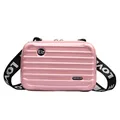 Mini borsa a tracolla rosa stile valigia con scocca a righe e tracolla LOVE - Rosa Chiaro