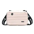 Mini borsa a tracolla a valigia rosa chiaro con cinturino logo e trama ondulata - Bianco Sporco