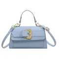 Light blue faux crocodile leather crossbody bag with decorative golden baroque buckle - Blue