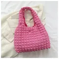 Close-up of bright pink puff bubble texture on minimalist Korean style handbag - Rose Pink