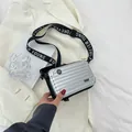Silver mini suitcase crossbody bag with metallic ridges and Forever Young strap - Silver