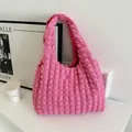 Chic bubble texture bright pink cloud handbag for women with minimalist lifestyle setup - Rose Red