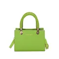 Green crocodile-embossed leather handbag with woven handle and gold hardware detail - Green