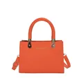 Bright orange crocodile embossed leather handbag with woven handle and shoulder strap - Orange