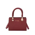 Deep red crocodile embossed square handbag with stylish woven handle and gold hardware - Red