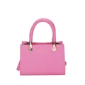Pink crocodile-embossed handbag with woven handle and gold hardware details - Pink