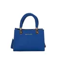 Royal blue crocodile pattern handbag with woven handle and gold hardware detail - Dark Blue