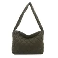 Grand sac cabas en velours côtelé vert olive avec matelassage en losange et bandoulière - Vert