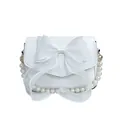 Chic white mini handbag with elegant organza bow and pearl handle strap for women - White