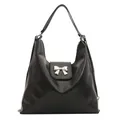 Glänzende schwarze Hobo-Tasche mit silberner Schleife für Damen stylischer Shopper - Schwarz