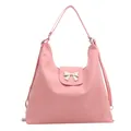 Schicke rosa Hobo-Tasche mit silberner Schleifenschnalle und langen Ledergurten - Rosa
