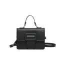Classic black litchi texture square handbag with top handle and gold hardware detail - Black