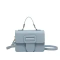 Minimalist light blue faux leather crossbody bag with pebble texture and top handle - Blue