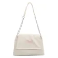 Borsa a tracolla bianco crema con ricamo a farfalla rosa e catena argento - Bianco